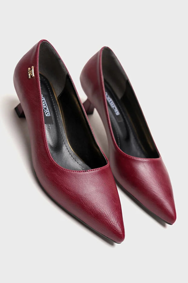 Doss Bordo Cilt Deri 5cm Alçak Topuk Sivri Burun Sitiletto Rahat Hafif Kadın Ayakkabısı